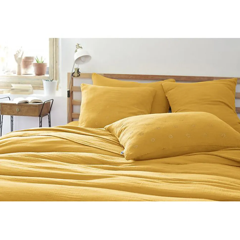 Taie d'oreiller Brodée Déco "Gaïa Boho" 60 x 60 cm & 50 x 70 cm "Gaze de Coton" - Gaïa Boho Safran - 50 x 70 cm