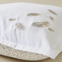 Taie d'oreiller brodée 50x70 cm en satin de coton NINA blanc