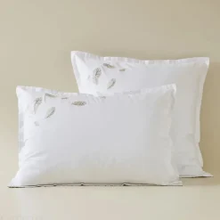Taie d'oreiller brodée 50x80 cm en satin de coton NINA blanc