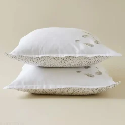 Taie d'oreiller brodée 50x80 cm en satin de coton NINA blanc