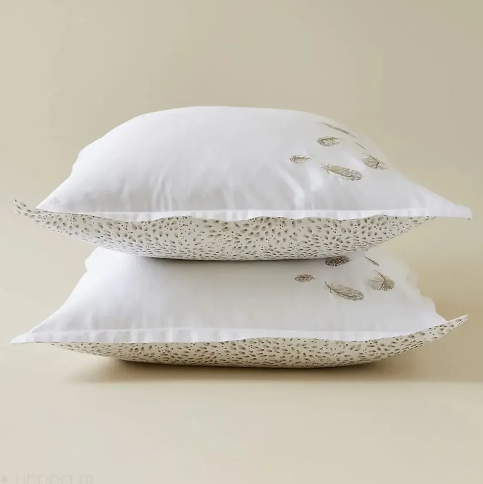 Taie d'oreiller brodée 50x80 cm en satin de coton NINA blanc