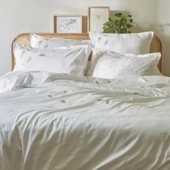 Taie d'oreiller brodée 50x80 cm en satin de coton NINA blanc