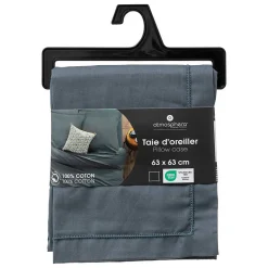 Taie d'oreiller Carina coton 63x63cm bleu orage - Atmosphera