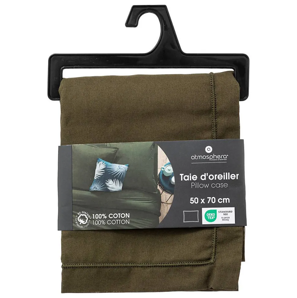 Taie d'oreiller Carina coton 50x70cm vert kaki - Atmosphera