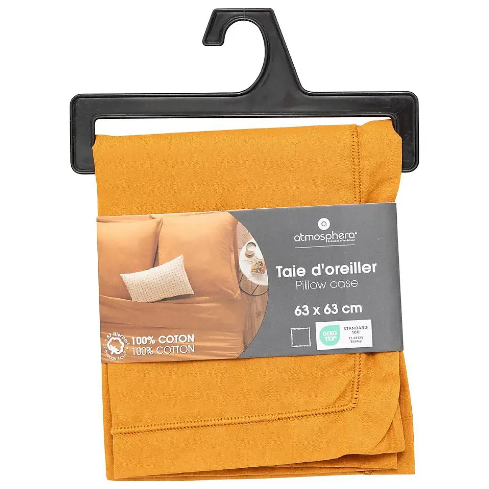 Taie d'oreiller Carina coton 63x63cm jaune cumin - Atmosphera