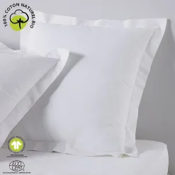 Taie d'oreiller carrée à volant plat - 100% coton BIO