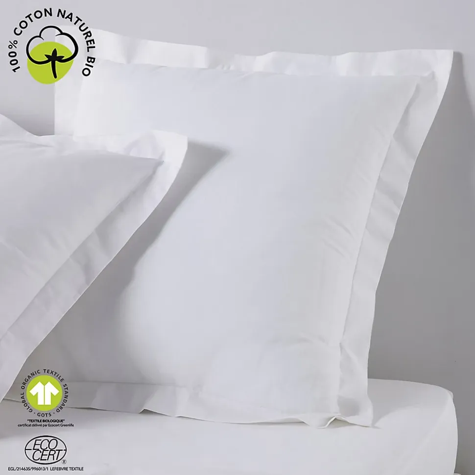 Taie d'oreiller carrée à volant plat - 100% coton BIO