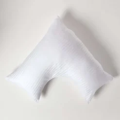 Taie d'oreiller cervical blanc satin rayé en coton égyptien 330 fils - HOMESCAPES