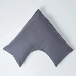 Taie d'oreiller cervical gris foncé en lin lavé - HOMESCAPES