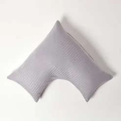Taie d'oreiller cervical gris satin rayé en coton égyptien 330 fils - HOMESCAPES