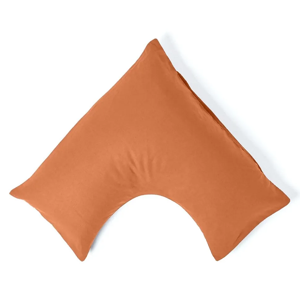 Taie d'oreiller cervical orange en lin lavé - HOMESCAPES