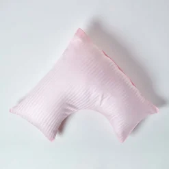Taie d'oreiller cervical rose satin rayé en coton égyptien 330 fils - HOMESCAPES
