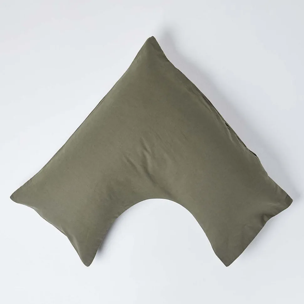 Taie d'oreiller cervical vert mousse en lin lavé - HOMESCAPES