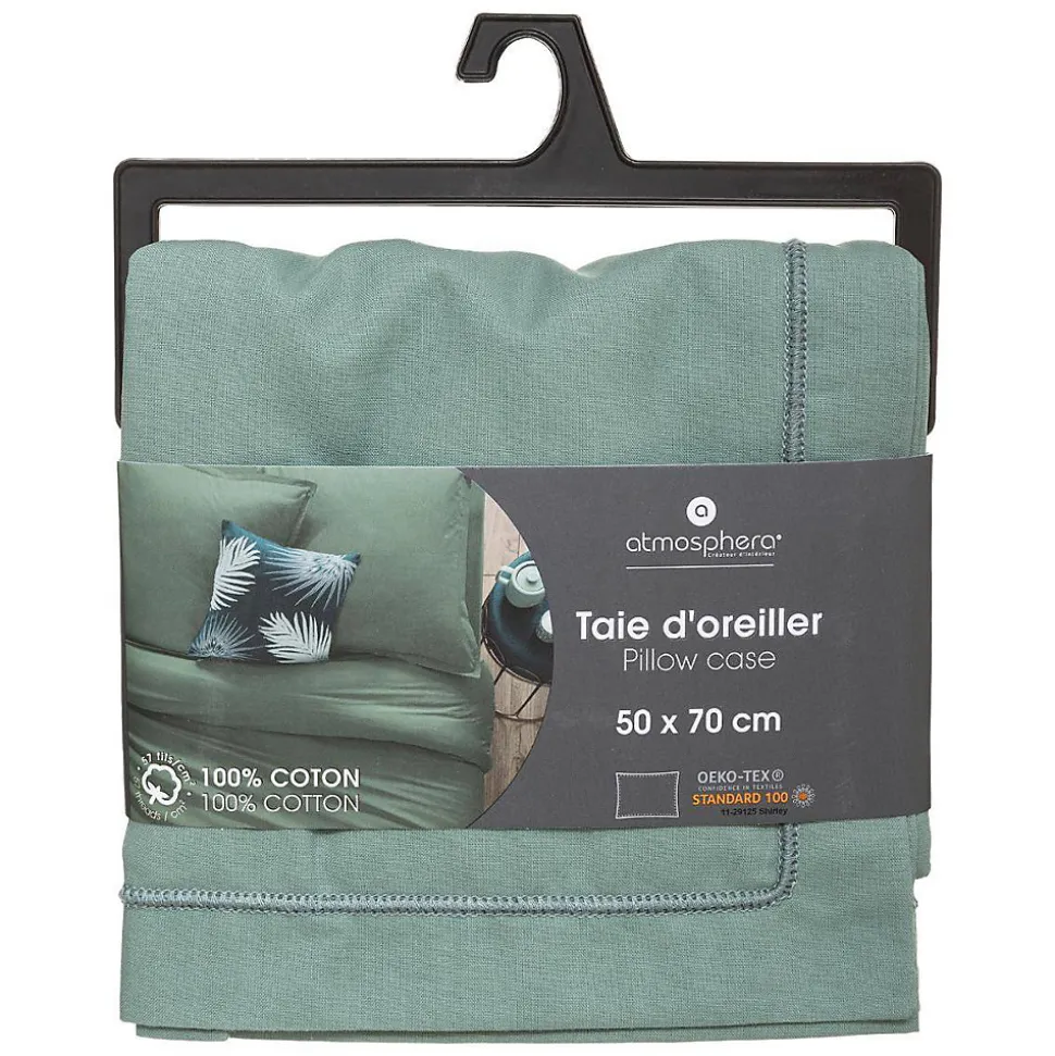 Taie d'oreiller en coton - vert céladon 50x70 cm - Atmosphera