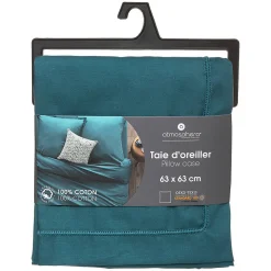 Taie d'oreiller en coton - bleu canard 63x63 cm - Atmosphera
