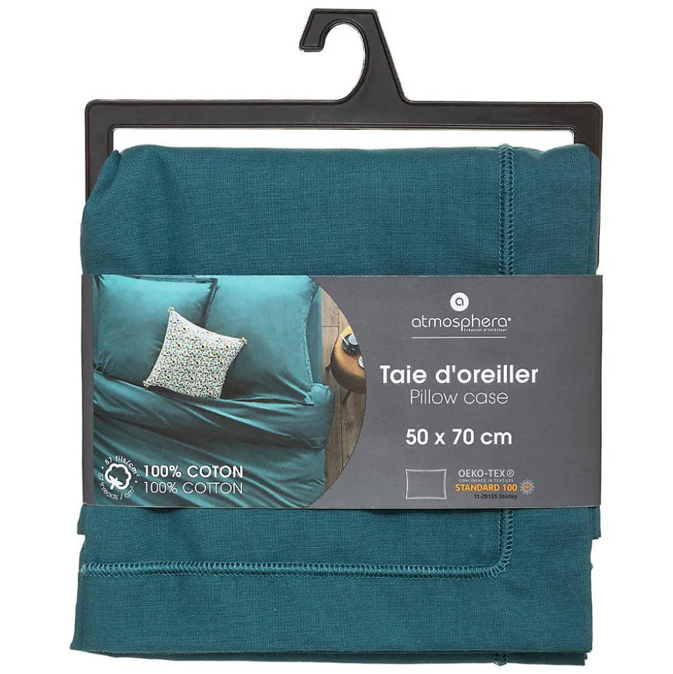 Taie d'oreiller en coton - bleu canard 50x70 cm - Atmosphera