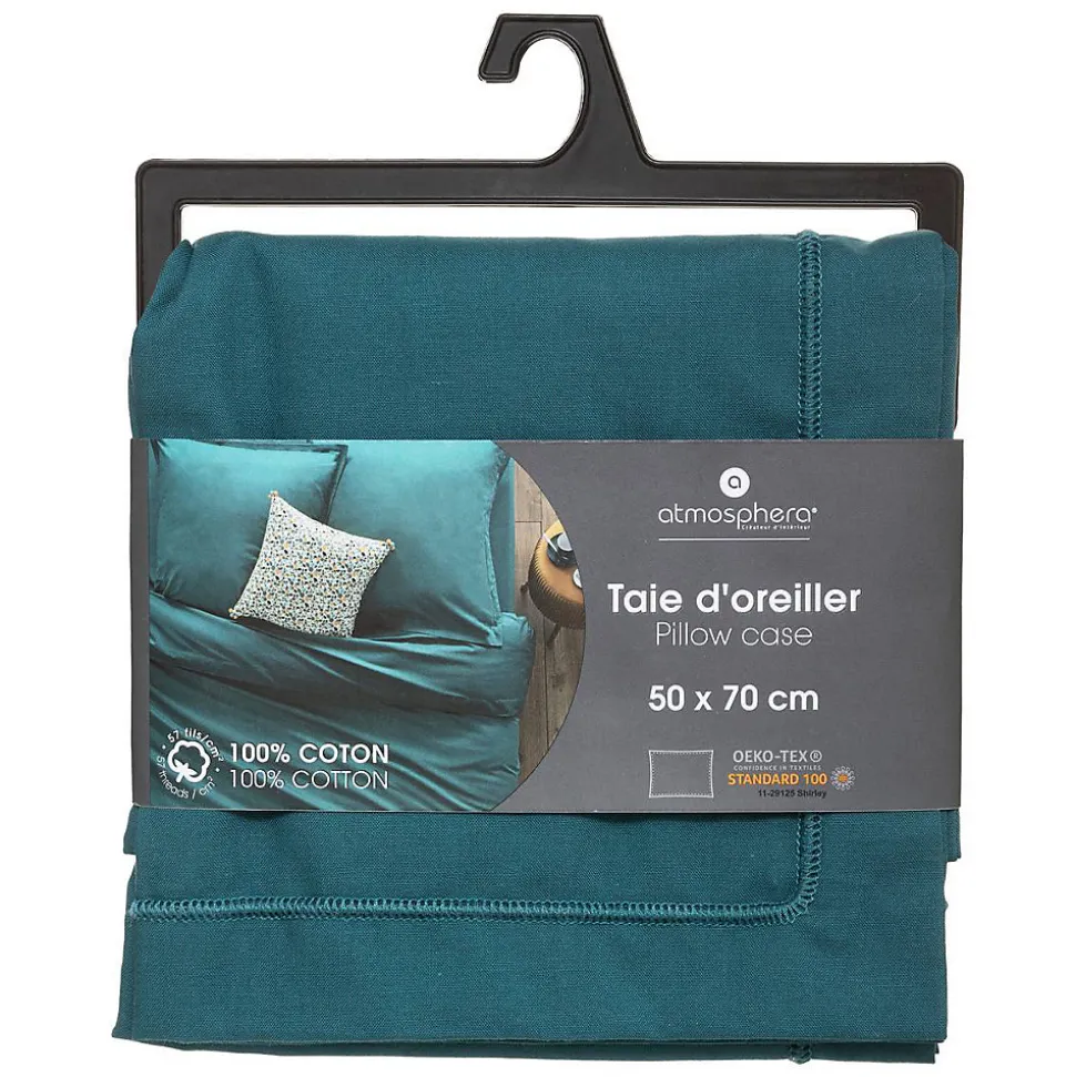 Taie d'oreiller en coton - bleu canard 50x70 cm - Atmosphera