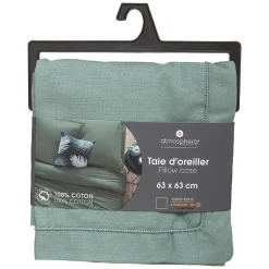 Taie d'oreiller en coton - vert céladon 63x63 cm - Atmosphera