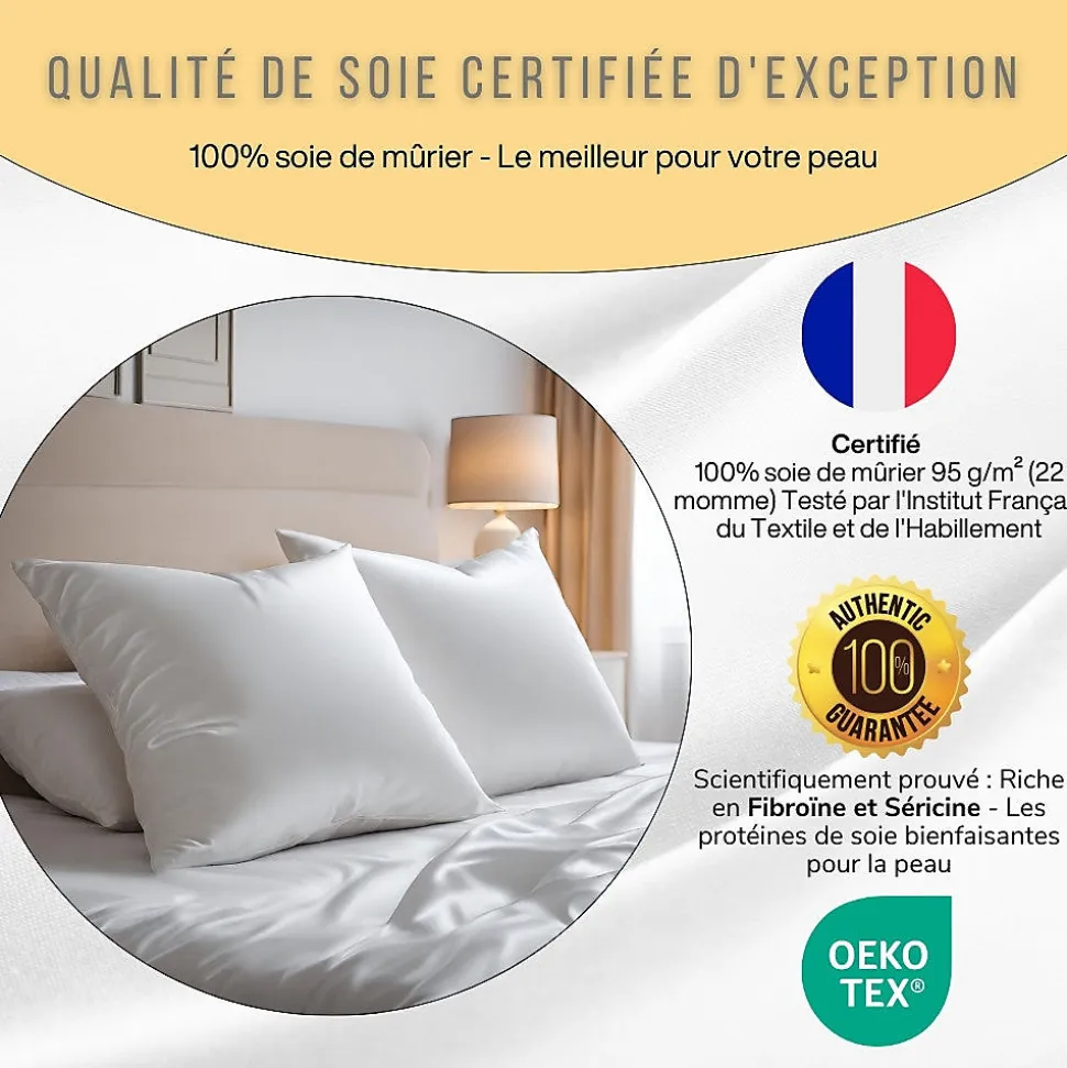 Taie d'oreiller en pure soie de mûrier 50x70 - INPHYSIO
