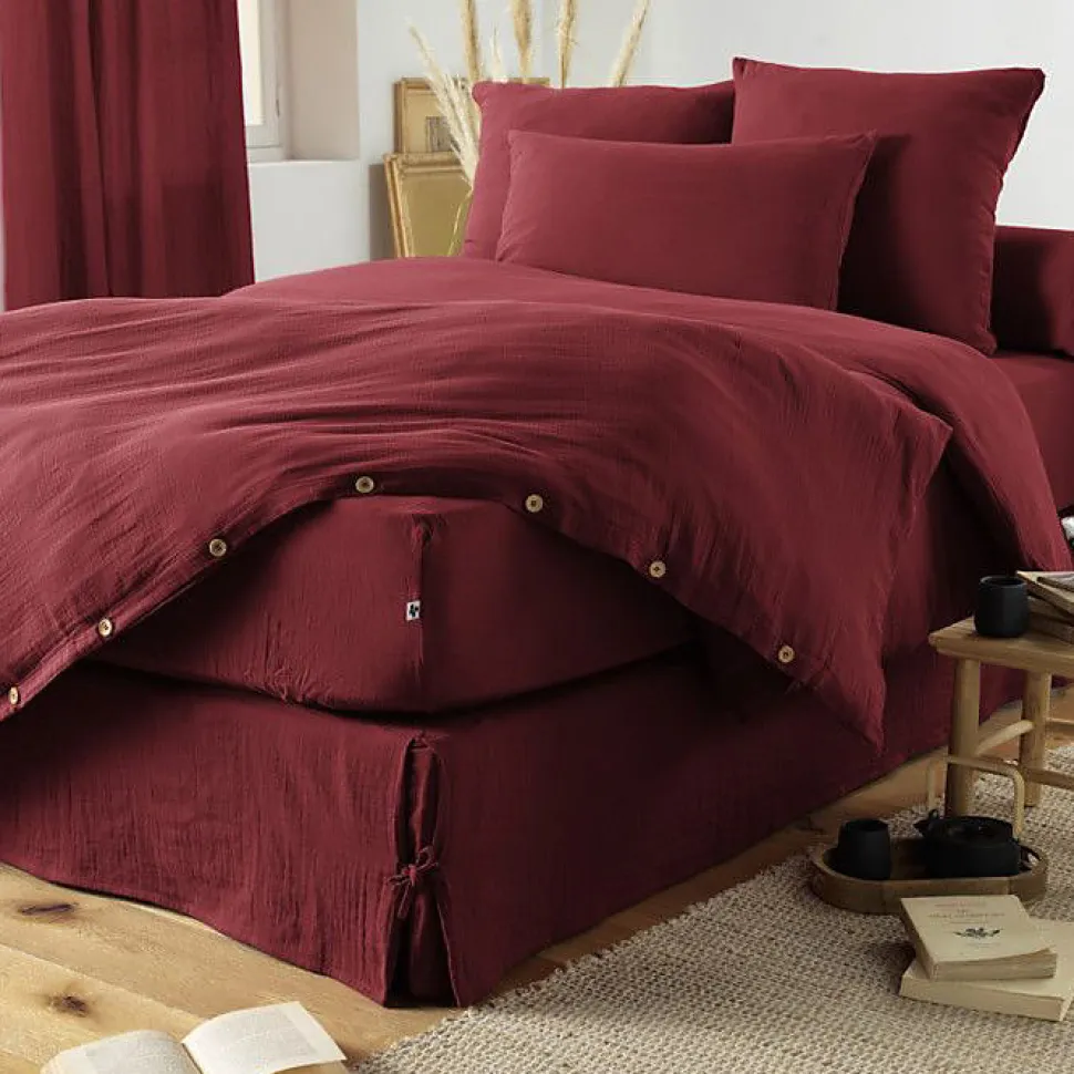 Taie d'oreiller "Gaïa" 60 x 60 cm & 50 x 70 cm "Gaze de Coton" - Gaïa Lie de Vin - 50 x 70 cm