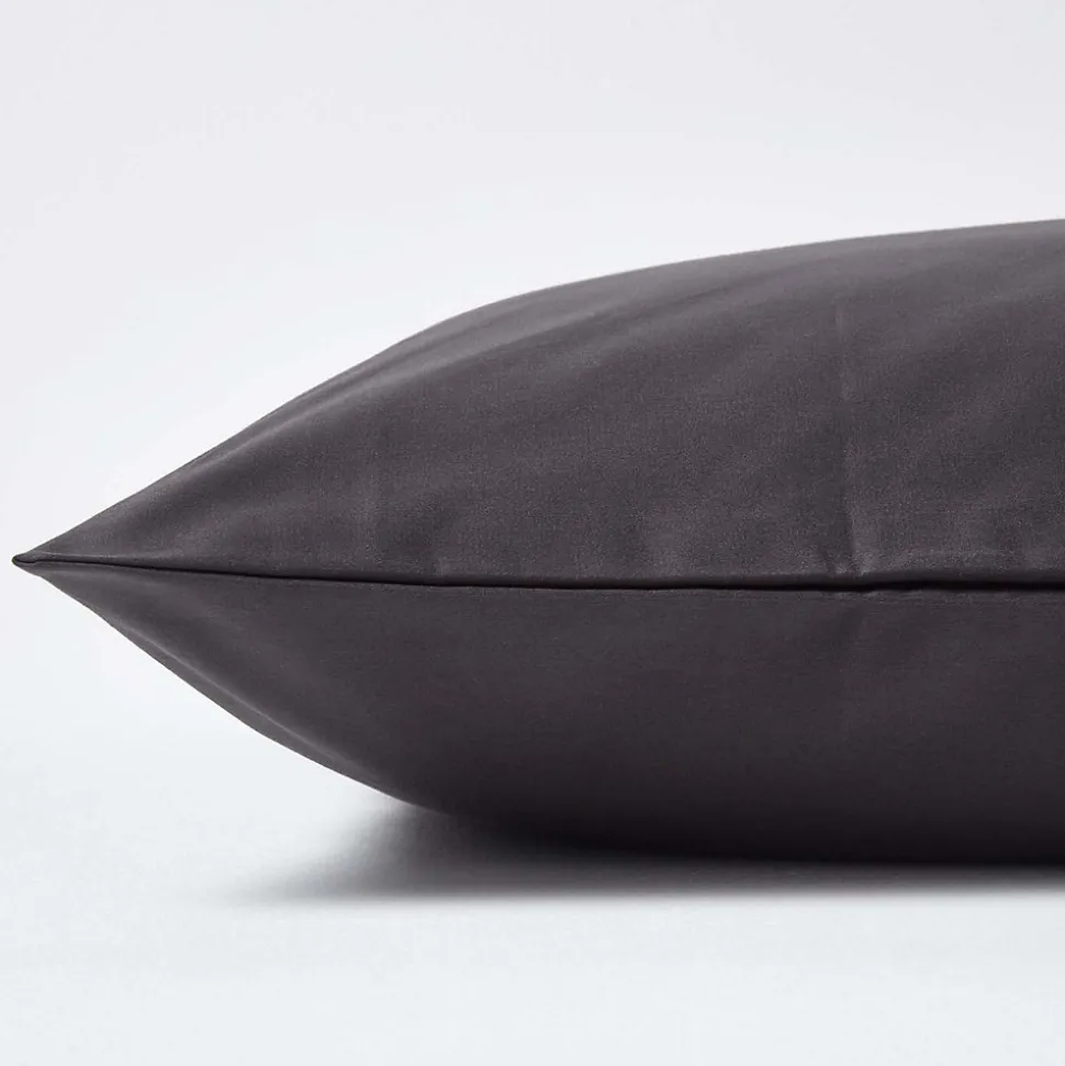 Taie d'oreiller gris foncé en satin de coton égyptien 1000 fils, 40x40 cm - HOMESCAPES
