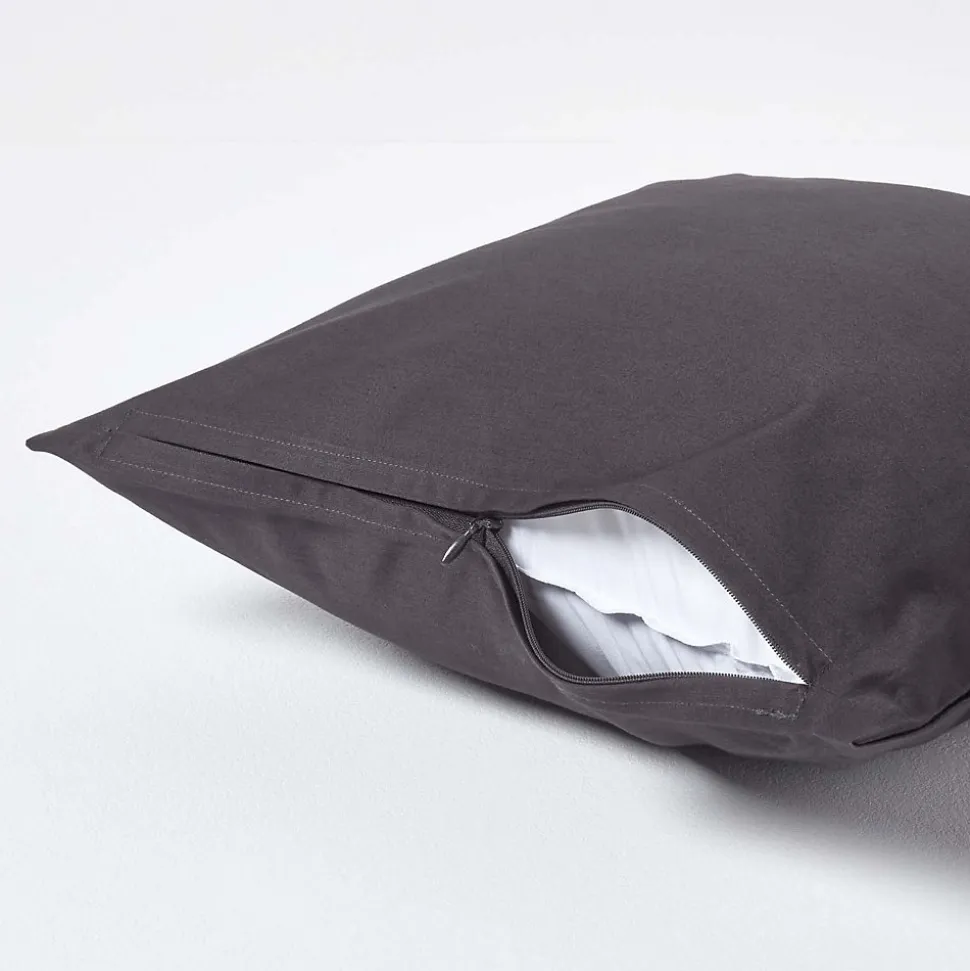 Taie d'oreiller gris foncé en satin de coton égyptien 1000 fils, 40x40 cm - HOMESCAPES