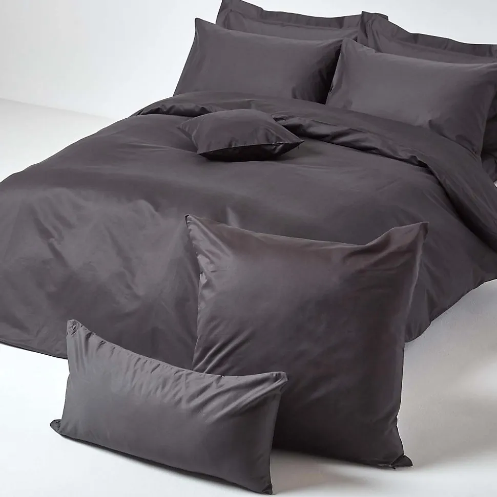 Taie d'oreiller gris foncé en satin de coton égyptien 1000 fils, 40x40 cm - HOMESCAPES