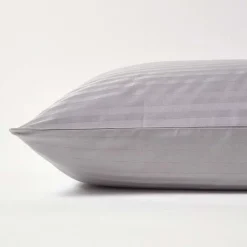 Taie d'oreiller gris satin rayé en coton égyptien 330 fils, 50x75 cm - HOMESCAPES