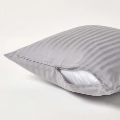 Taie d'oreiller gris satin rayé en coton égyptien 330 fils, 40x40 cm - HOMESCAPES
