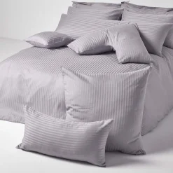 Taie d'oreiller gris satin rayé en coton égyptien 330 fils, 40x40 cm - HOMESCAPES