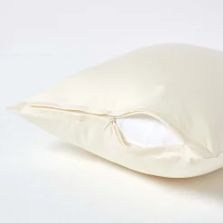Taie d'oreiller ivoire en satin de coton égyptien 1000 fils, 40x40 cm - HOMESCAPES
