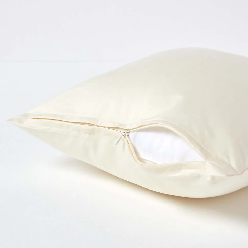 Taie d'oreiller ivoire en satin de coton égyptien 1000 fils, 40x40 cm - HOMESCAPES