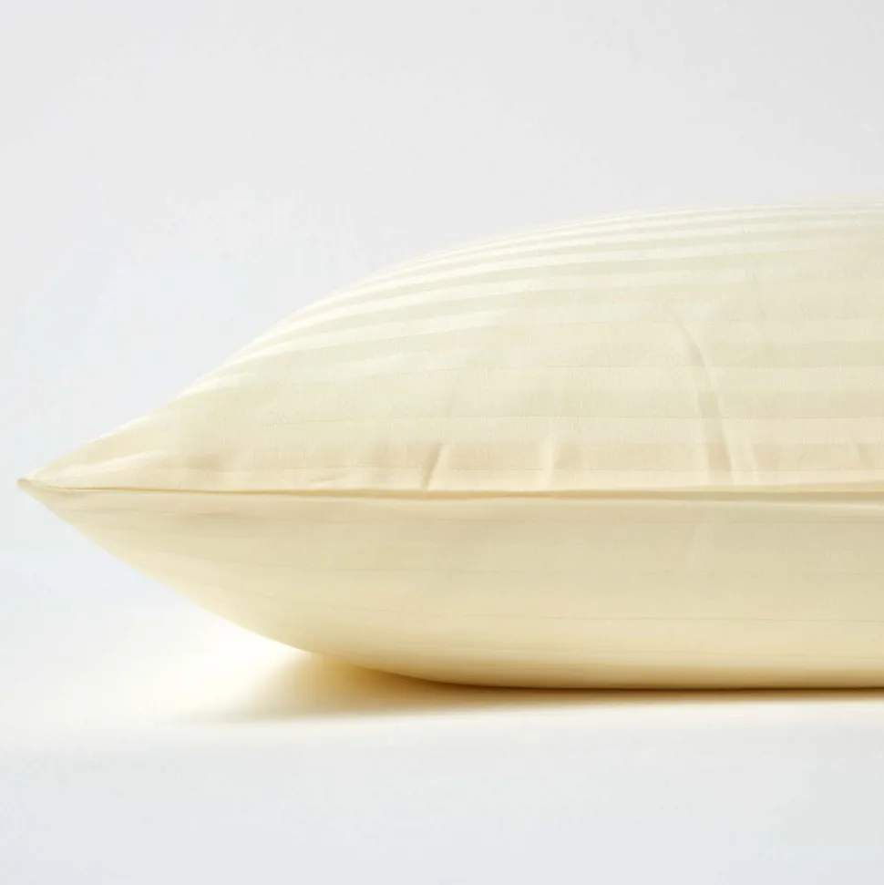 Taie d'oreiller jaune pastel satin rayé en coton égyptien 330 fils, 40x80 cm - HOMESCAPES