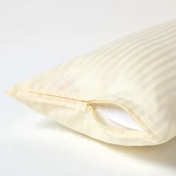 Taie d'oreiller jaune pastel satin rayé en coton égyptien 330 fils, 40x80 cm - HOMESCAPES