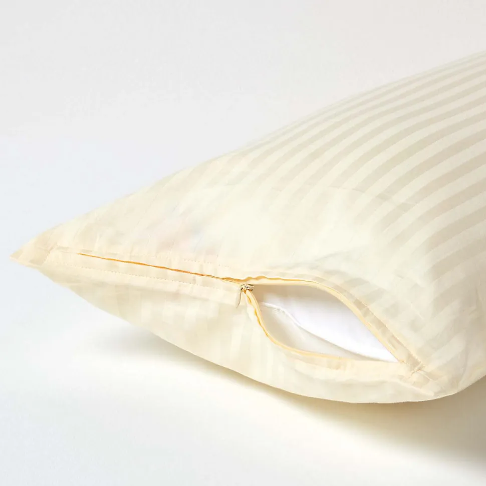 Taie d'oreiller jaune pastel satin rayé en coton égyptien 330 fils, 40x80 cm - HOMESCAPES