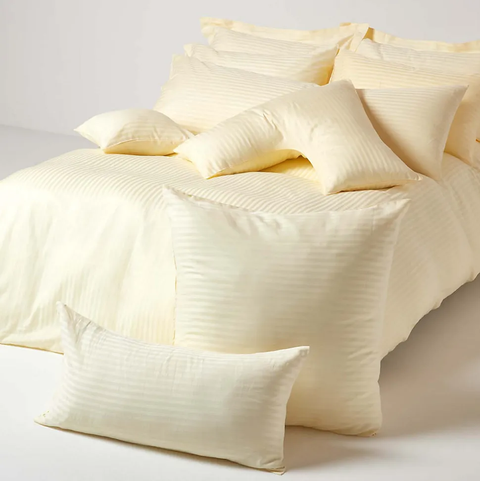 Taie d'oreiller jaune pastel satin rayé en coton égyptien 330 fils, 40x80 cm - HOMESCAPES