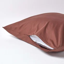 Taie d'oreiller marron chocolat 100% coton égyptien 200 fils, 60x60 cm - HOMESCAPES