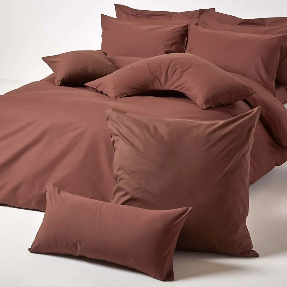 Taie d'oreiller marron chocolat 100% coton égyptien 200 fils, 40x80 cm - HOMESCAPES