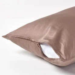 Taie d'oreiller marron en coton égyptien bio 400 fils, 40x80 cm - HOMESCAPES