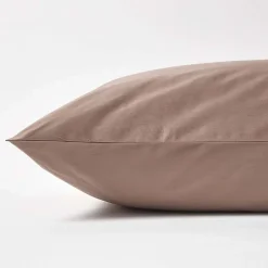Taie d'oreiller marron en coton égyptien bio 400 fils, 50x75 cm - HOMESCAPES