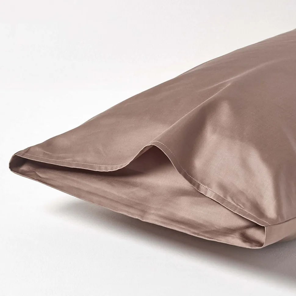 Taie d'oreiller marron en coton égyptien bio 400 fils, 50x75 cm - HOMESCAPES