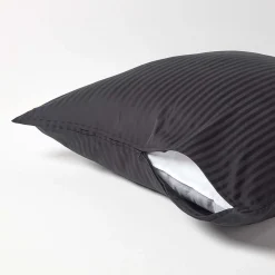 Taie d'oreiller noir satin rayé en coton égyptien 330 fils, 80x80 cm - HOMESCAPES