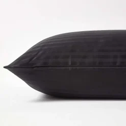 Taie d'oreiller noir satin rayé en coton égyptien 330 fils, 40x40 cm - HOMESCAPES