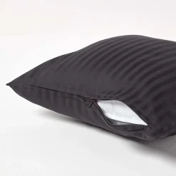 Taie d'oreiller noir satin rayé en coton égyptien 330 fils, 40x40 cm - HOMESCAPES