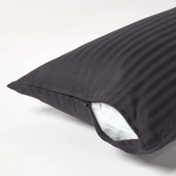Taie d'oreiller noir satin rayé en coton égyptien 330 fils, 40x80 cm - HOMESCAPES