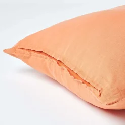 Taie d'oreiller orange en lin lavé, 80x80 cm - HOMESCAPES