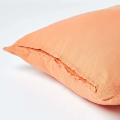 Taie d'oreiller orange en lin lavé, 40x80 cm - HOMESCAPES