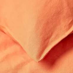 Taie d'oreiller orange en lin lavé, 40x80 cm - HOMESCAPES