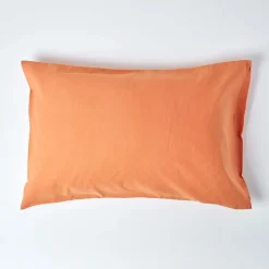 Taie d'oreiller orange en lin lavé, 50x90 cm - HOMESCAPES