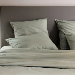 Taie d'oreiller PALACE pur coton lavé 65x65 cm uni vert laurier